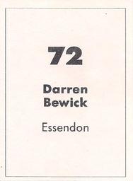 1990 Select AFL Stickers #72 Darren Bewick Back